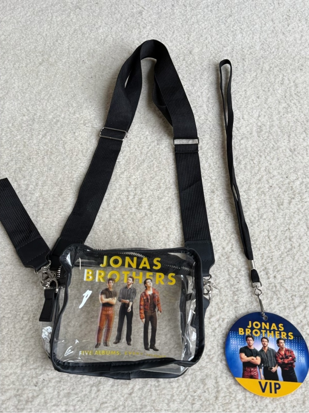 Jonas Brothers Bros Concert Tour Clear Crossbody Bag with VIP Lanyard - Black